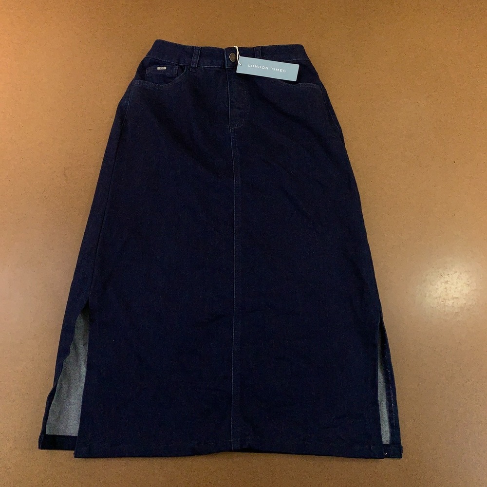 FDJ Womens US Size 6 Dark Wash Blue Side Slits Denim Column Midi Skirt NWT